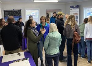 Community members and WSG staff inside the new Bendiksen Landing office in South Bend, WA