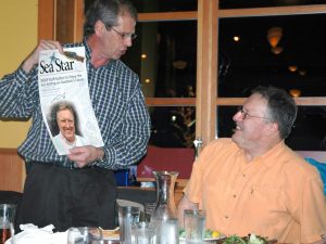Pete Granger (left) with Bob Goodwin at Goodwin’s retirement party