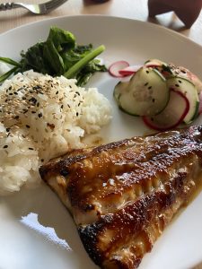 Miso-glazed sablefish with vegetables