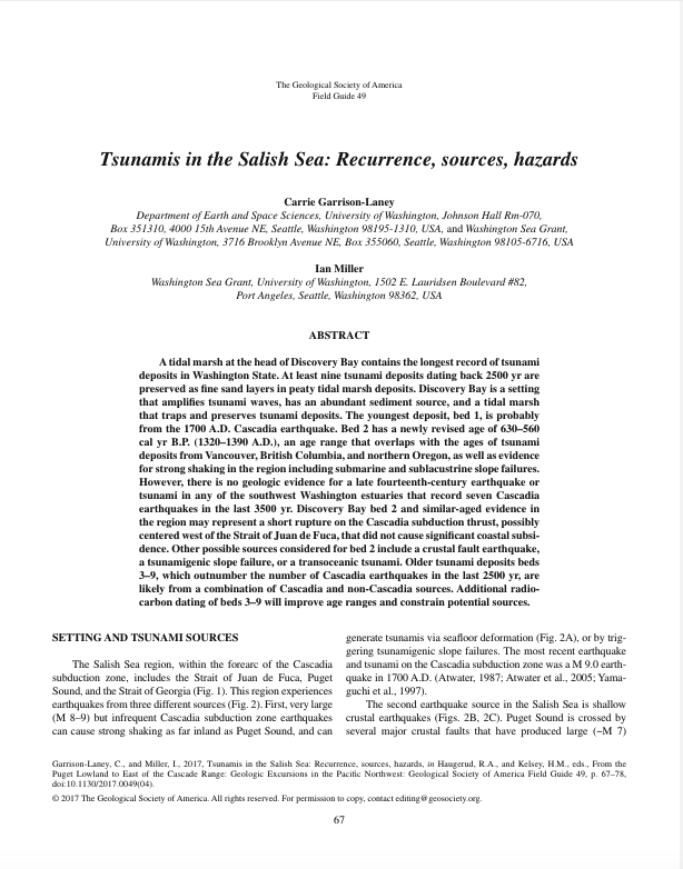 Tsunamis in the Salish Sea: Recurrence, sources, hazards