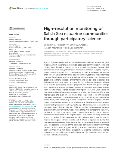 High Resolution Monitoring of Salish Sea Estuarine Communities through Participatory Science