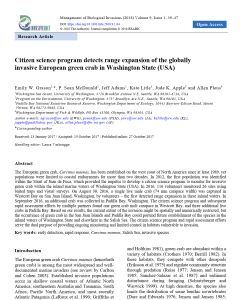 Citizen science program detects range expansion of the globally invasive European green crab in Washington state (USA)