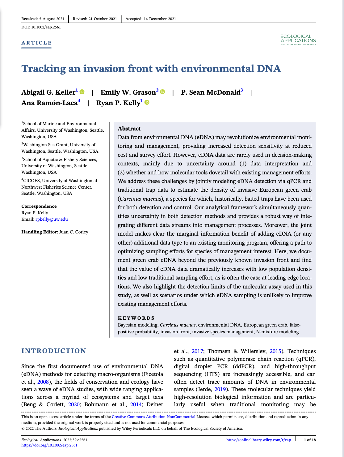 Tracking an invasion front with environmental DNA