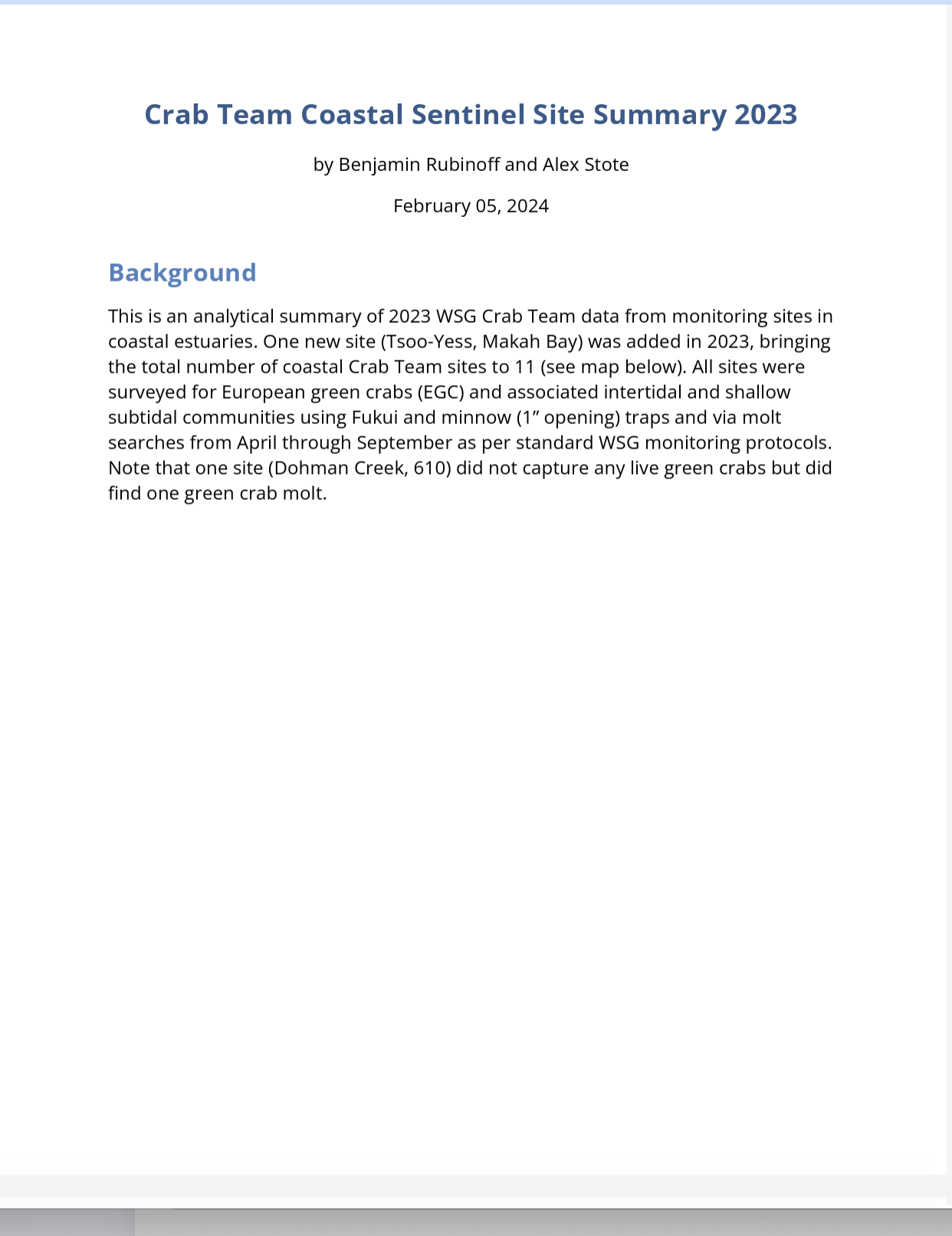 2023 Coastal Site Monitoring Summary