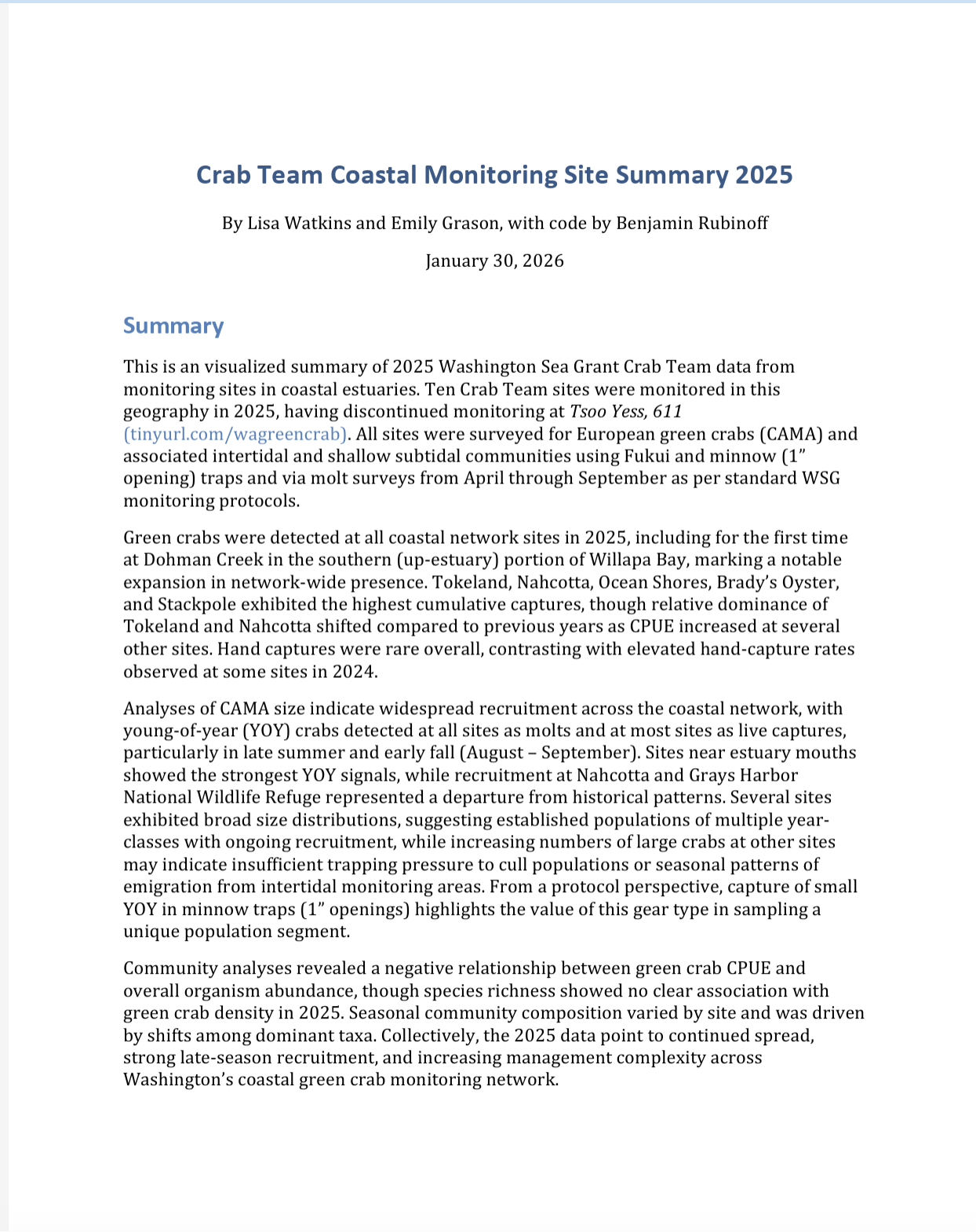 2025 Coastal Monitoring Site Summary