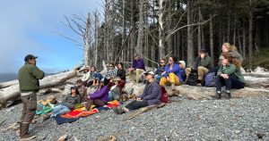 Dr. Steve Fradkin of the National Park Service speaks to Coastal Resilience Fellows and other fellows during a presentation on Rialto Beach.