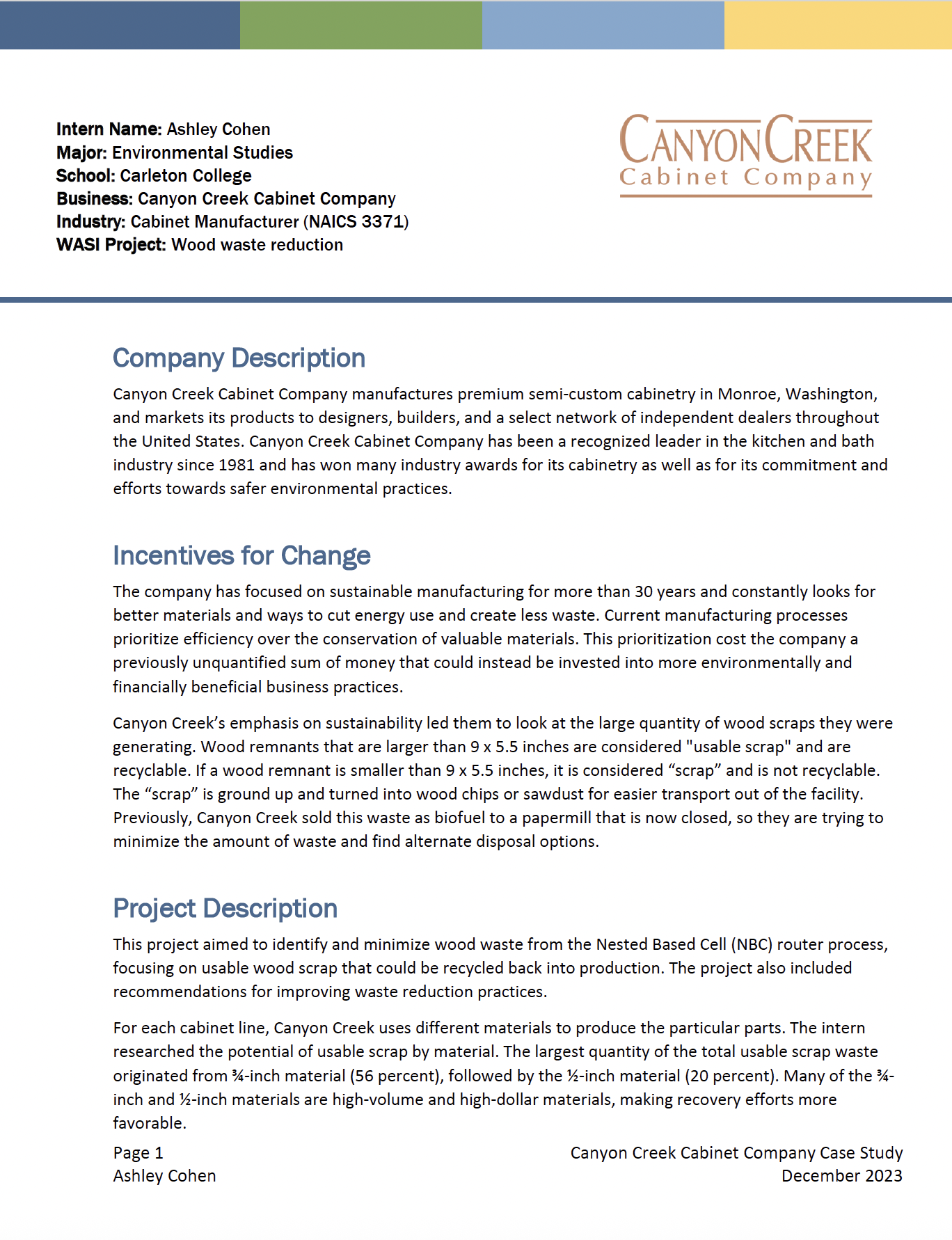 WASI Case Study: Canyon Creek Cabinet Company